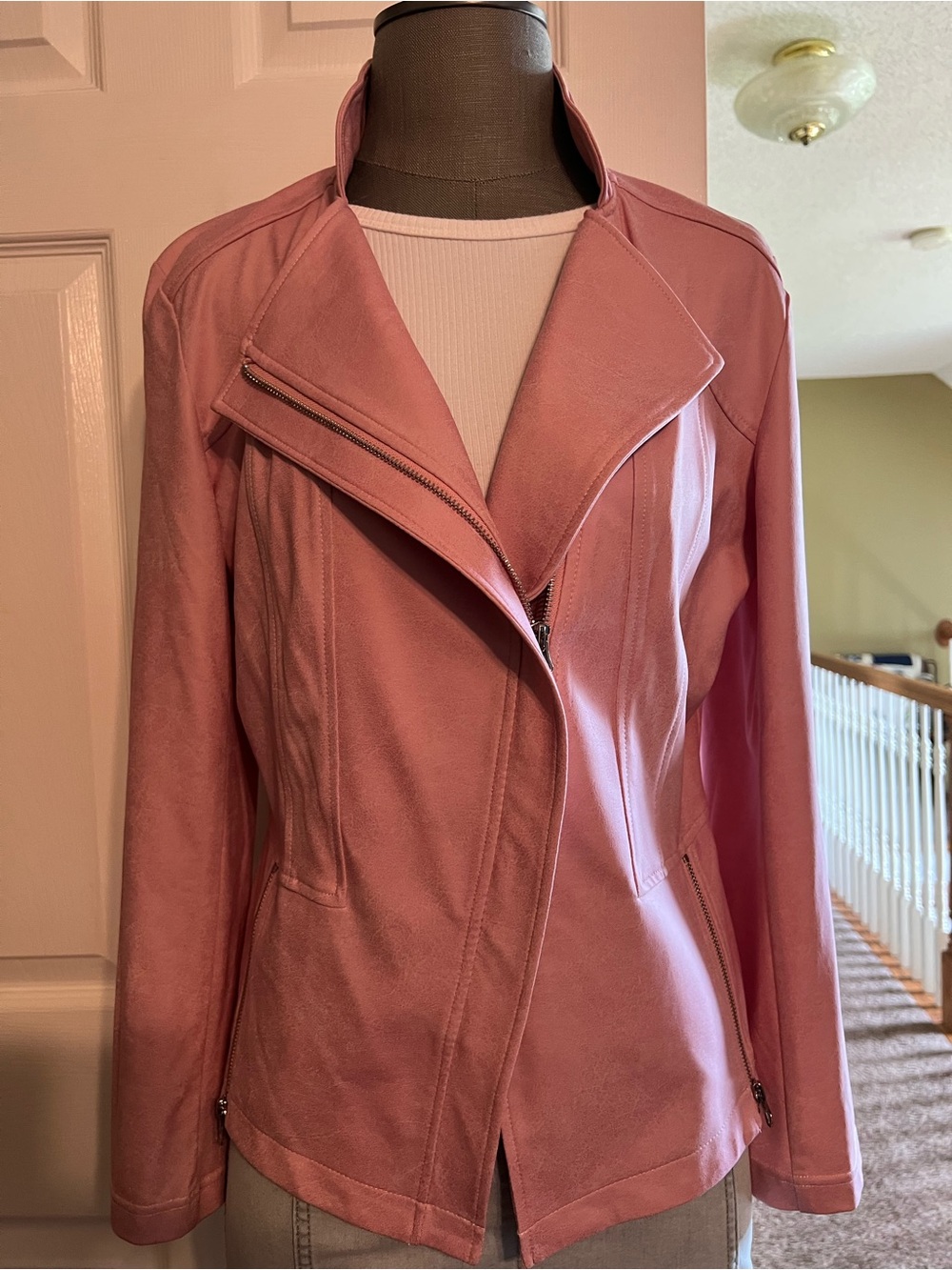 Clara Sun Woo Rose Pink Leather Moto Jacket